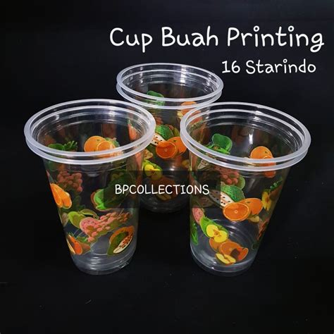 Jual 1 DUS GOJEK 2000 Pcs GELAS PLASTIK 16OZ BUAH SABLON PRINTING CUP