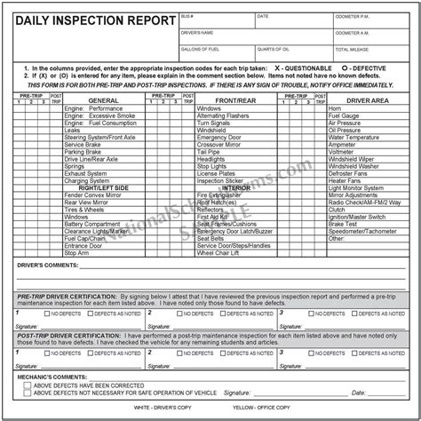 Printable Daily Vehicle Inspection Form