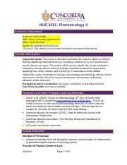 Nur Pharmacology Ii Syllabus Fall Docx Nur