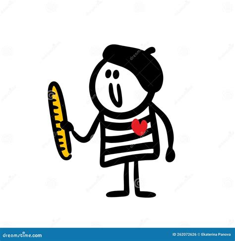 Frenchman In Beret Has Traditional Tasty French Breakfast Vector