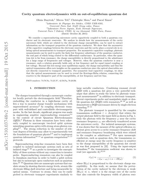 Pdf Cavity Quantum Electrodynamics With An Out Of Equilibrium Quantum Dot