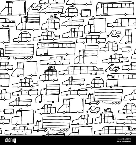 Cartoon Illustration Of Traffic Jam Cars Seamless Texture For Coloring