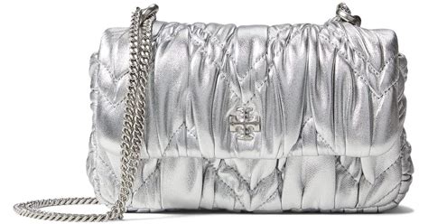 Tory Burch Kira Metallic Diamond Ruched Mini Flap Bag In Gray Lyst