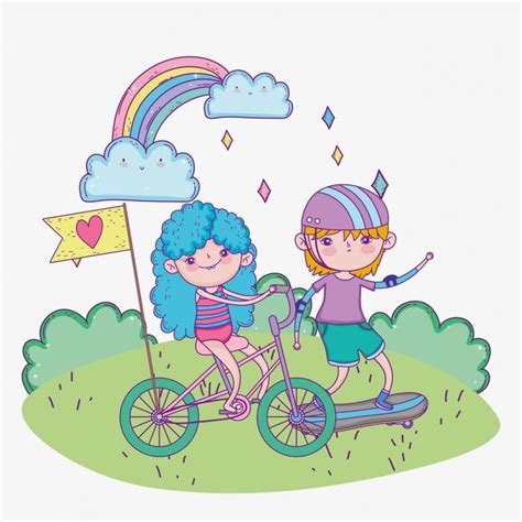 Feliz Dia Das Crian As Menino Bonito E Menina Andando De Bicicleta E