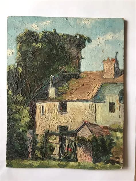 MAGNIFIQUE TABLEAU PEINTURE Huile Maisons Arbres XIXème Siècle EUR 80