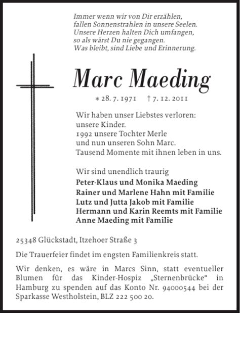 Traueranzeigen Von Marc Maeding Sh Z Trauer