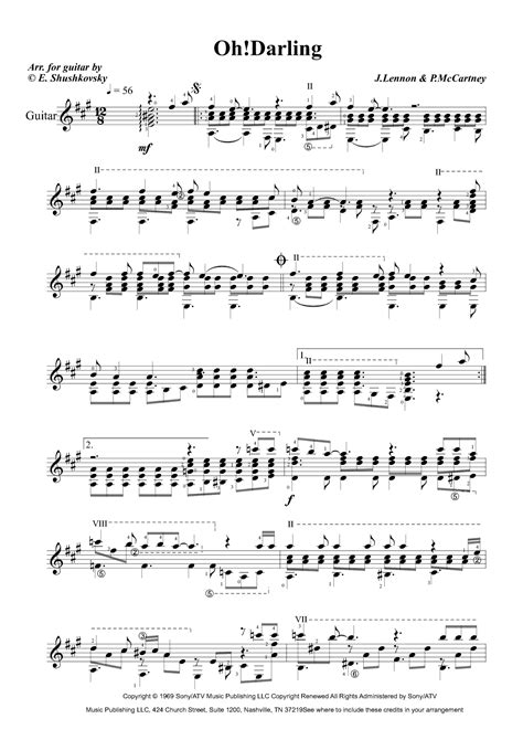 Oh Darling Arr Evgeny Shushkovsky By The Beatles Sheet Music For Solo Guitar At Sheet Music