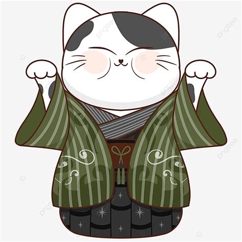 Japanese Lucky Cat PNG Transparent Japanese Green Kimono Lucky Cat