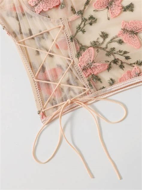 Is That The New Butterfly Embroidery Mesh Lingerie Set ROMWE USA