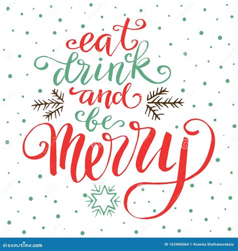 Eat Drink And Be Merry Hand Written Lettering Holiday Doodle