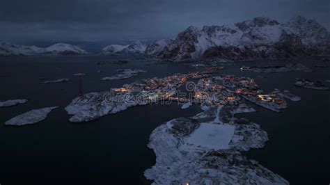 Henningsvaer at Winter Night, Lofoten Islands, Norway Stock Footage ...