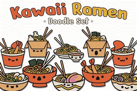 Conjunto De Garabatos De Ramen Kawaii Vector Premium