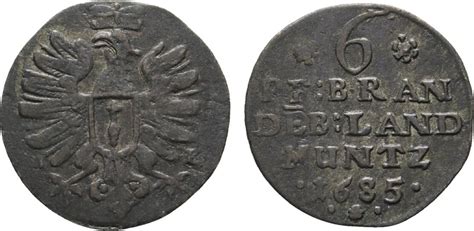 Brandenburg Preußen 6 Pfennig 1685 IE Magdeburg Friedrich Wilhelm 1640