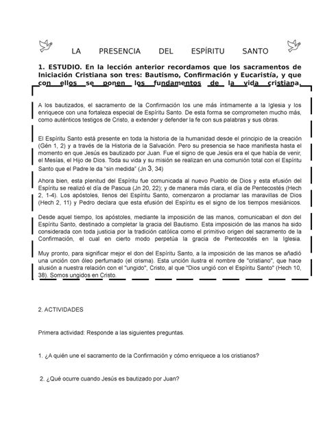 Tarea La Presencia Del Esp Ritu Santo La Presencia Del Esp Ritu Santo