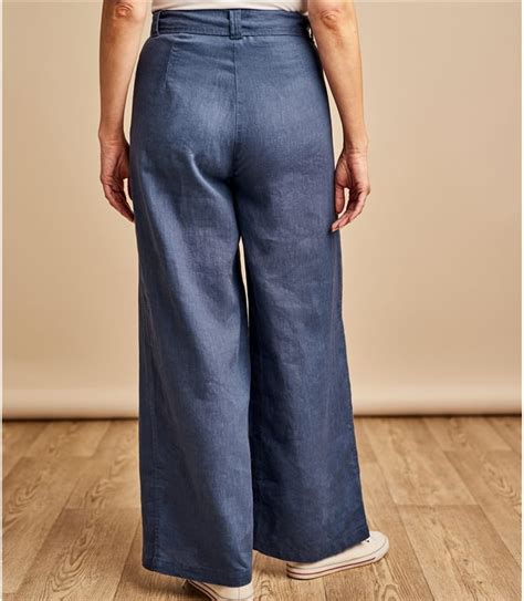 Indigo Leinenhose mit weitem Bein für Damen Woolover DE