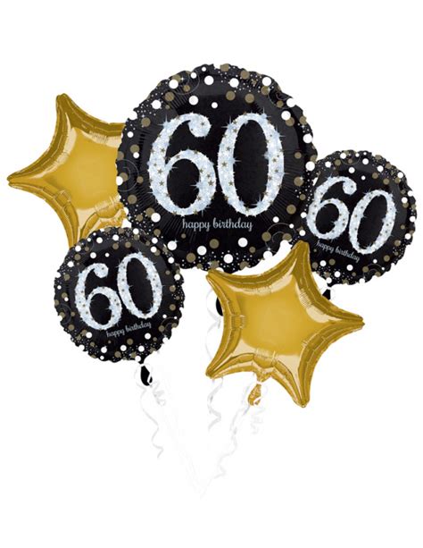 5 Ballons Aluminium 60 Ans Happy Birthday Noir Et Or Vegaooparty