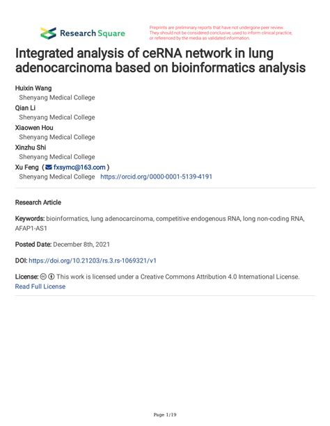 PDF Integrated Analysis Of CeRNA Network In Lung Adenocarcinoma Based