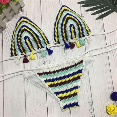 Sexy Women Handmade Crochet Bikini Knitting Girl Micro Knit Swimsuit