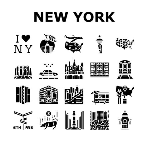 New York American City Landmarks Icons Set Vector 10221706 Vector Art ...