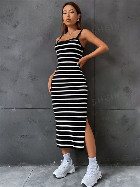 Shein Ezwear Summer Striped Split Thigh Cami Dress Shein Uk