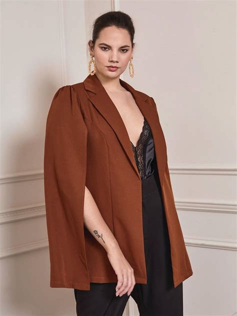 Plus Notch Collar Open Front Cape Blazer Shein Blazer Cape Countryside Fashion Plus Size