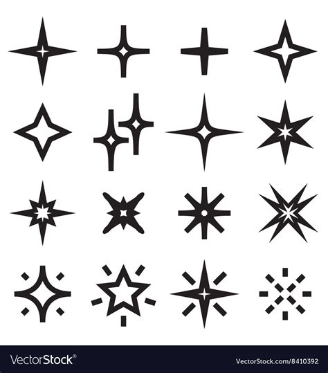 Black sparkle star symbols Royalty Free Vector Image