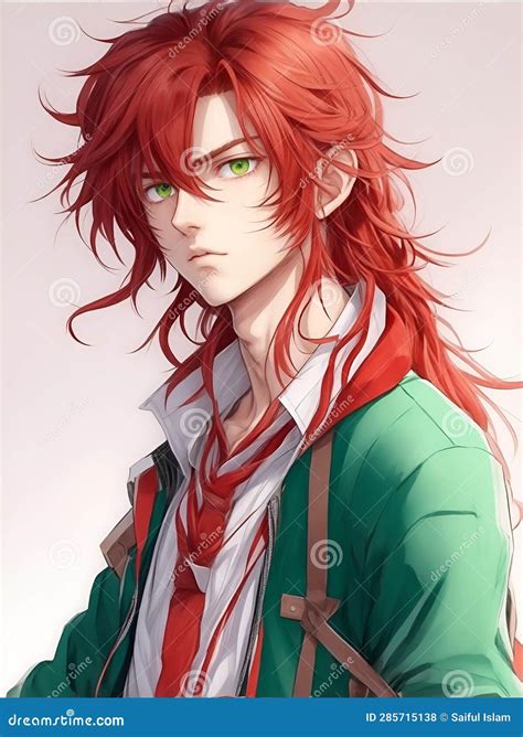 An Ban Anime Boy with Red Long Hair Stock Illustration - Illustration ...