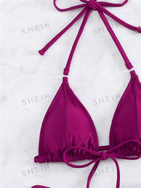 Shein Swim Summer Beach Solid Bikini Set Micro Triangle Bra And Thong