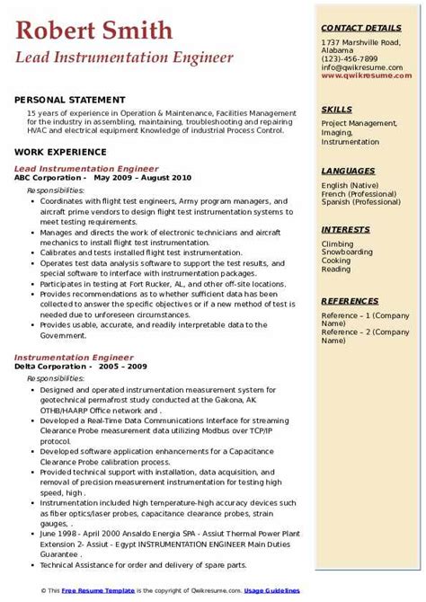 Instrumentation Engineer Resume Samples Qwikresume