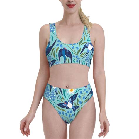 Lukts Women High Waisted Bikini Set Flying Swallows Swimsuit Piece