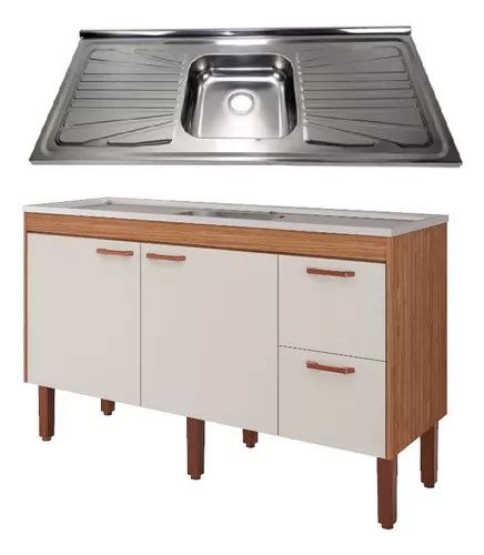 Gabinete De Cozinha Com Pia Inox - Gabinete De Cozinha 100% Mdf + Uma Pia De Inox 1,2 Metros ...