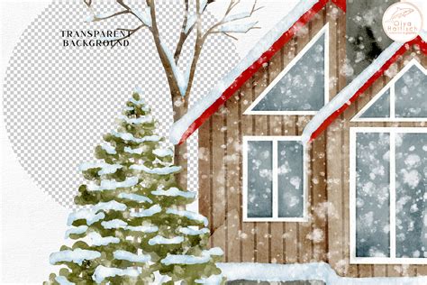 Christmas House Clipart Watercolor Winter Farmhouse Png By Olya