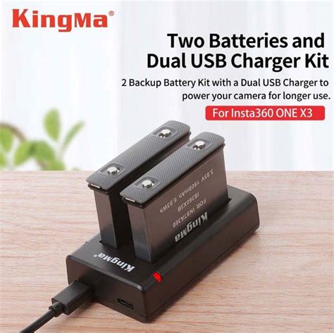 KingMa For Insta360 ONE X2 INSTA360 X3 USB Dual Charger Battery