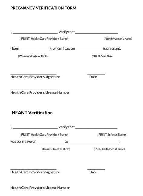 Free Printable Pregnancy Verification Forms