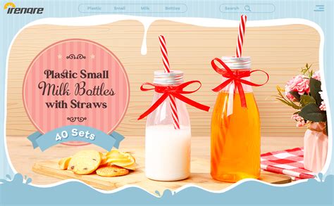 Amazon Irenare 40 Sets Plastic Small Milk Bottles With Straws And