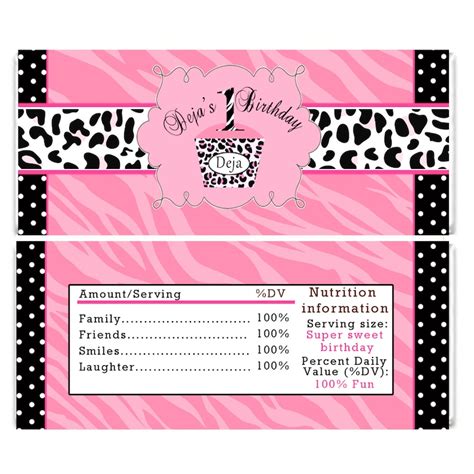 Personalized Pink Zebra Birthday Candy Bar Wrappers Leopard Etsy