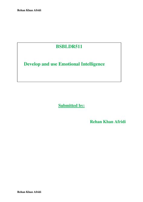 Bsbldr Develop And Use Emotional Intelligence Assignment