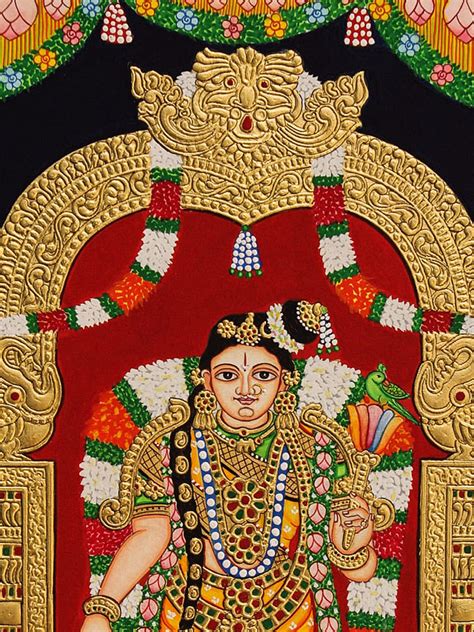 Standing Goddess Meenakshi Mysore Style Painting Natural Color On