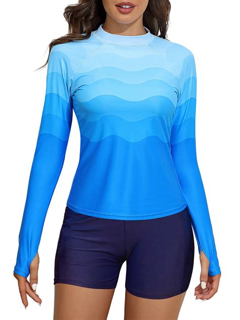 Charmo Women S Long Sleeve Rash Guard Sun Protection Swim Shirt Quick