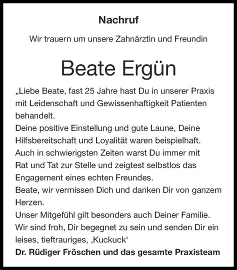 Traueranzeigen von Beate Ergün Aachen gedenkt