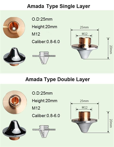 AMADA A TYPE SINGLE DOUBLE LAYER CHROME PLATED LASER CUTTING NOZZLES