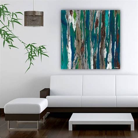 Very LARGE Teal Wall Art print abstract landscape trees by KatShoa