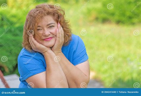 Mature Woman Psychology Concept Plus Size Smiling Lady Stock Photo