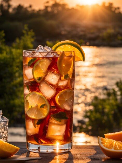 Premium Photo Iced Tea With Ice And Lemon Outdoors