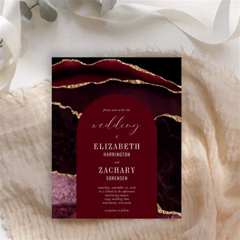 Budget Arch Burgundy Gold Agate Wedding Invitation Zazzle