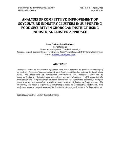 (PDF) ANALYSIS OF COMPETITIVE IMPROVEMENT OF SOYCULTURE INDUSTRY CLUSTERS IN SUPPORTING FOOD ...