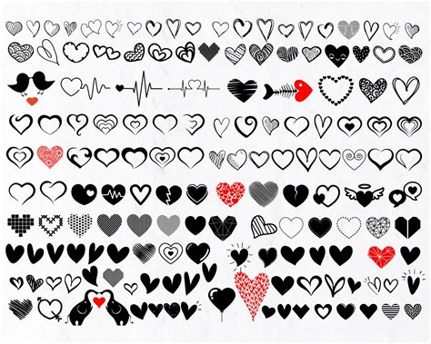 150 Hearts Svg Bundle Heart Shape Svg Hand Drawn Heart Svg Etsy