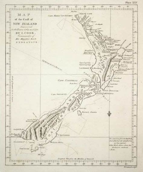 The map made by Captain James Cook in the 'Endeavour' upon ...