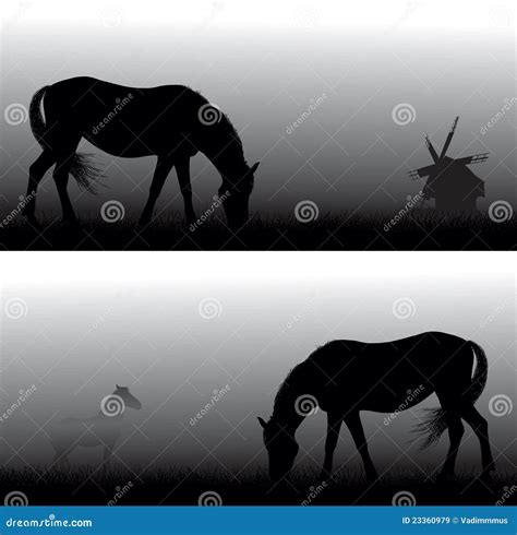 Feeding Horses Stock Vector Illustration Of Windmill 23360979