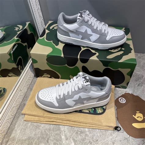 Bape Sta Sneaker Grey And White Leather Shoes With Og Box